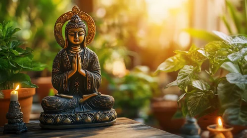 Peaceful Buddha Statue in Tranquil Greenery