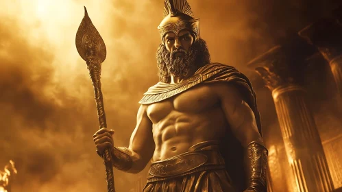 Ancient Bronze Warrior with Spear
