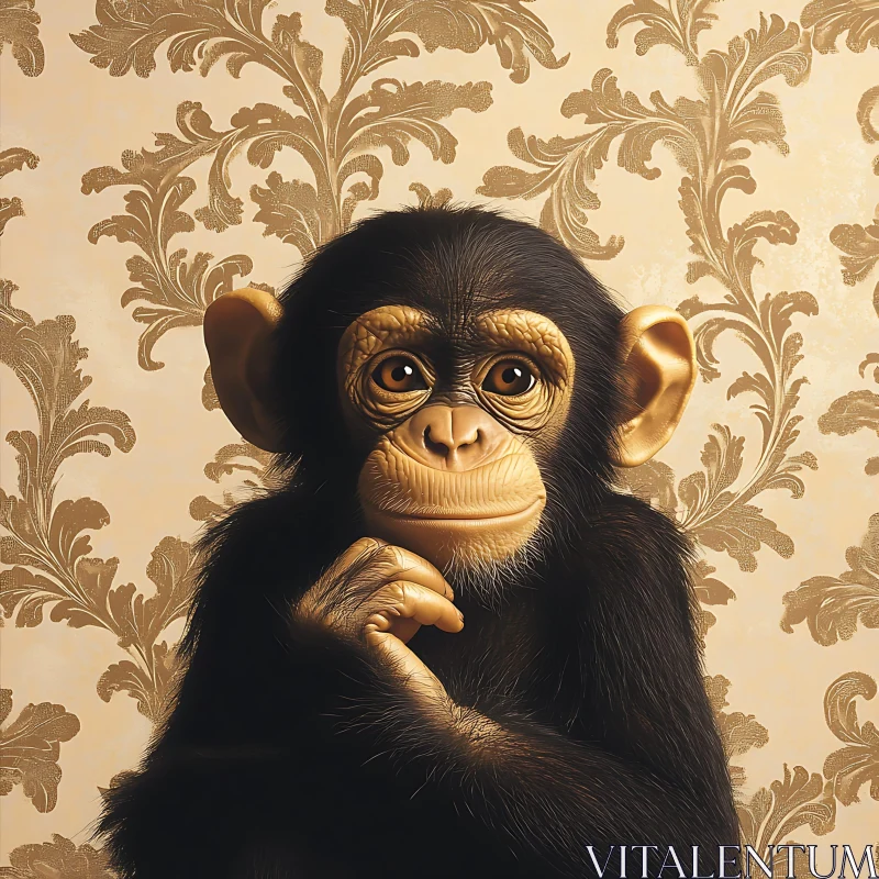 Elegant Young Chimpanzee with Golden Background