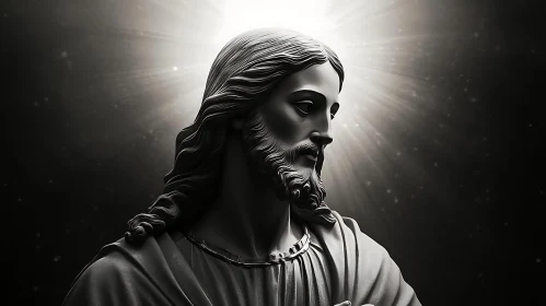 Divine Grayscale Sculpture with Radiant Background