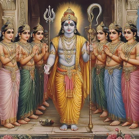 Divine Hindu Figure with Devotees