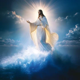 Spiritual Presence Emanating Light Over Ocean