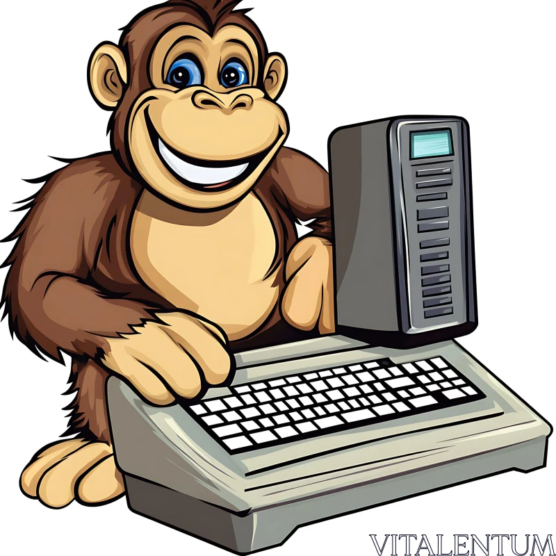 AI ART Playful Monkey with a Computer