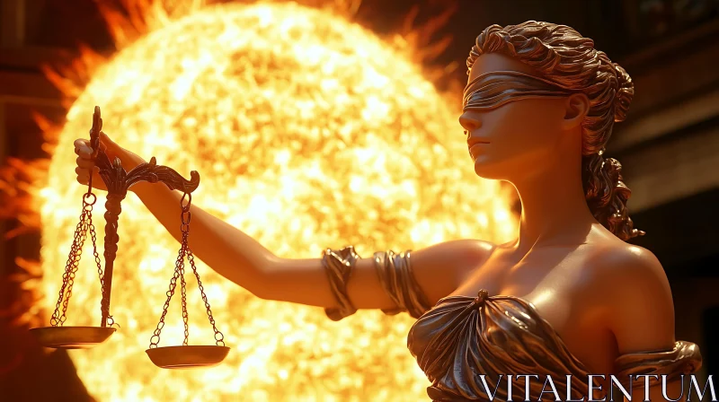 Symbolic Justice Statue with Fiery Background AI Image