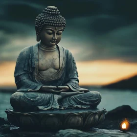 Buddha Meditation at Sunset with Candle Light