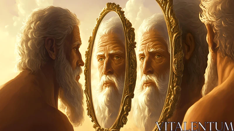 Contemplative Elder in Mirror AI Image