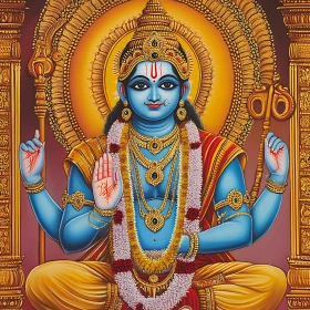 Hindu Deity with Blue Skin in Traditional Attire