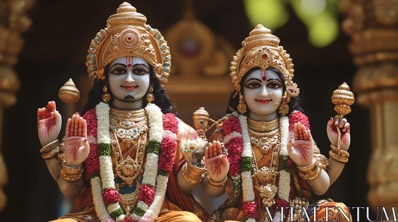 Lavish Hindu Deity Statues in Temple AI Image