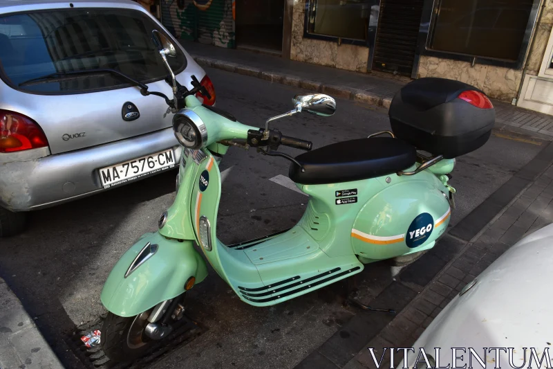 PHOTO Retro Mint Green Scooter in Urban Setting