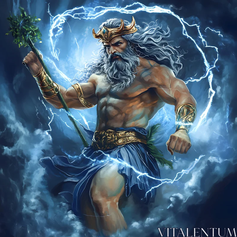 Electrifying Deity Amidst Thunderstorm AI Image