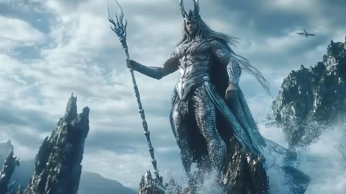 Majestic Ocean God Holding a Trident