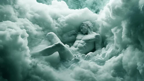 Ethereal Reclined Figure Amidst Surreal Clouds