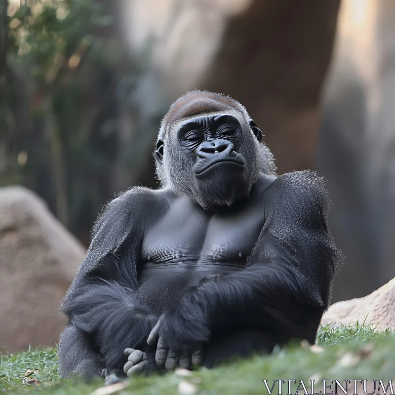 AI ART Contemplative Gorilla Resting in Nature