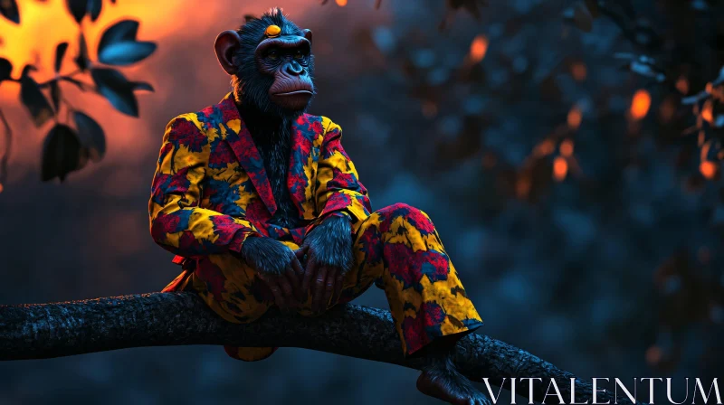 AI ART Chimpanzee with Floral Suit in Forest