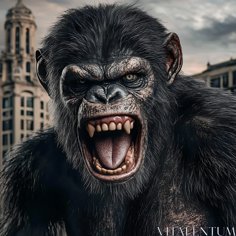 Monstrous Roaring Monkey Close-Up AI Image