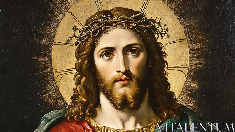 AI ART Painting of Jesus Christ with Radiant Halo and Crown of Thorns