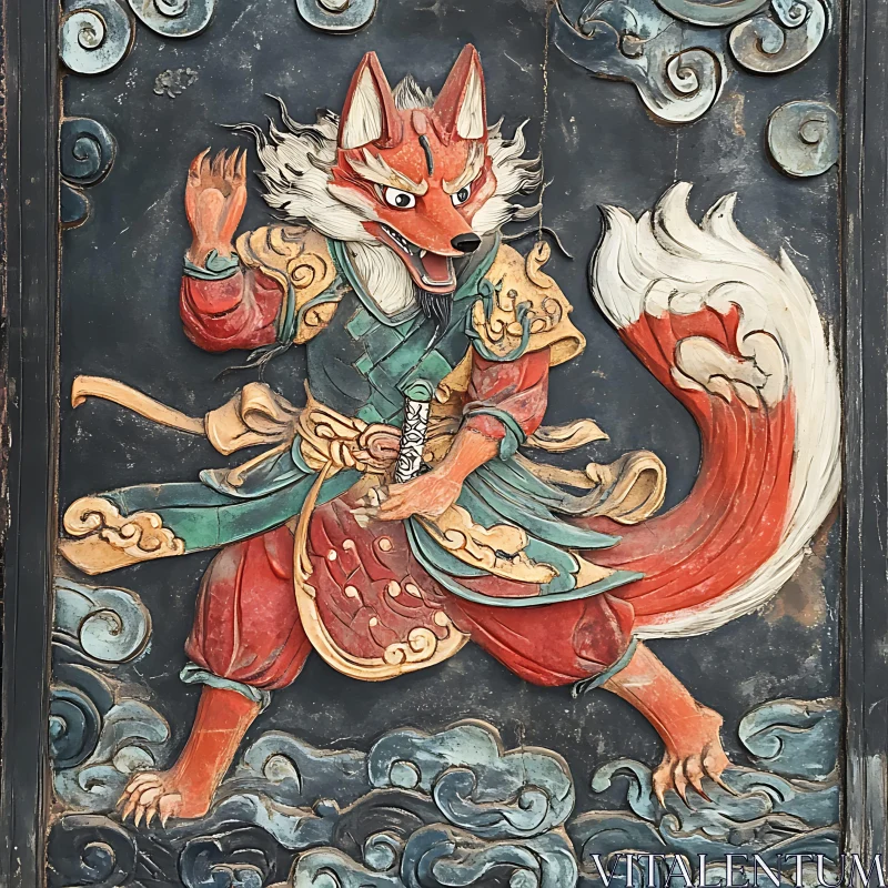 Traditional Mythical Fox Sculpture AI Image