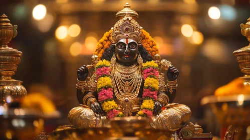 Divine Deity Idol with Gold and Floral Adornments