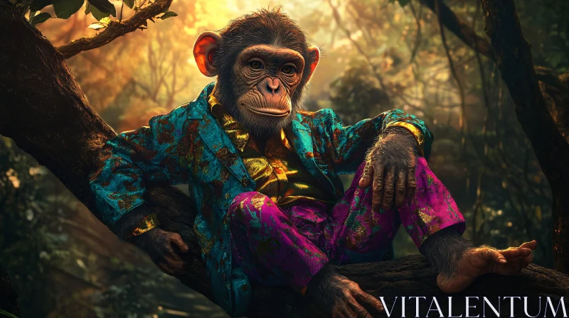 AI ART Stylish Monkey Relaxing in Forest