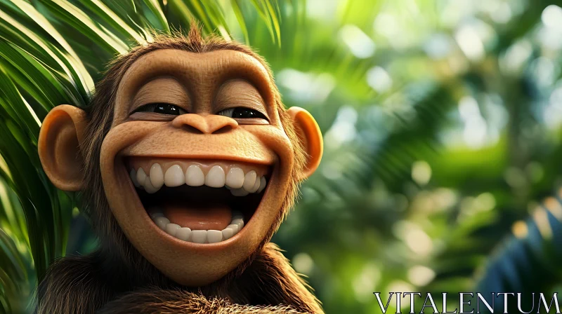 Smiling Monkey in Tropical Forest AI Image