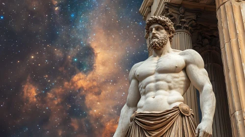 Classical Sculpture and Starry Galaxy