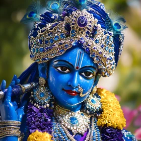 Ornate Divine Figure with Jewelry and Feathers