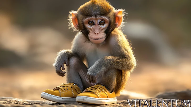 Young Monkey with Yellow Shoes AI Image