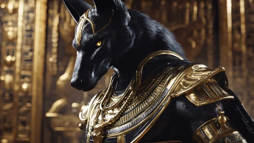 Egyptian God Anubis in Golden Armor