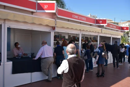 Comic Book Market with Stalls and Customers