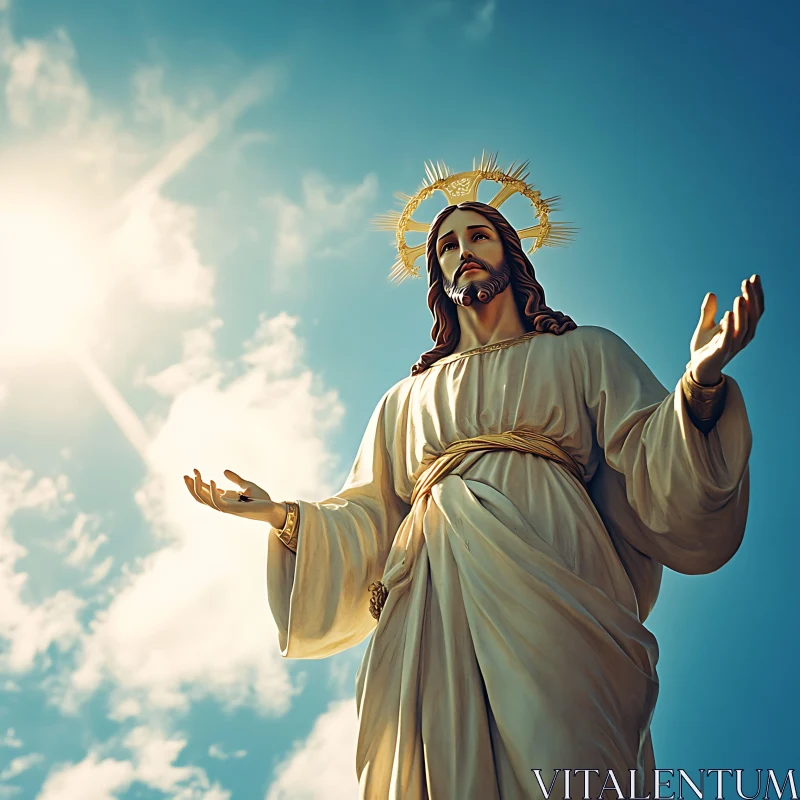 AI ART Serene Jesus Christ Statue with Sunlight