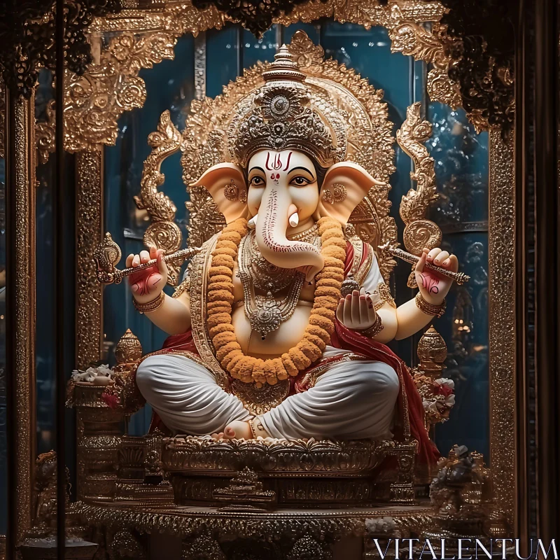 Intricate Gold-Adorned Ganesha Statue AI Image