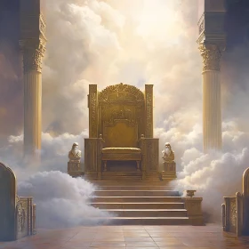 Regal Golden Throne in Heavenly Setting