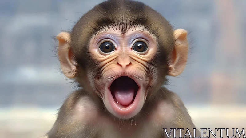 Wide-Eyed Baby Monkey in Awe AI Image