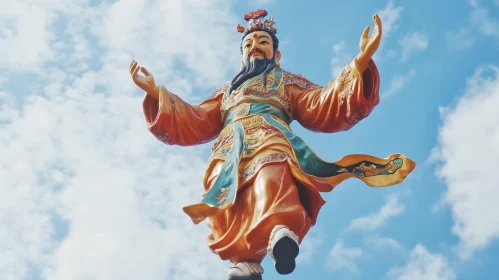 Ornate Traditional Figure Statue with Blue Sky