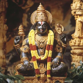 Intricately Detailed Hindu Statue with Gold Ornaments