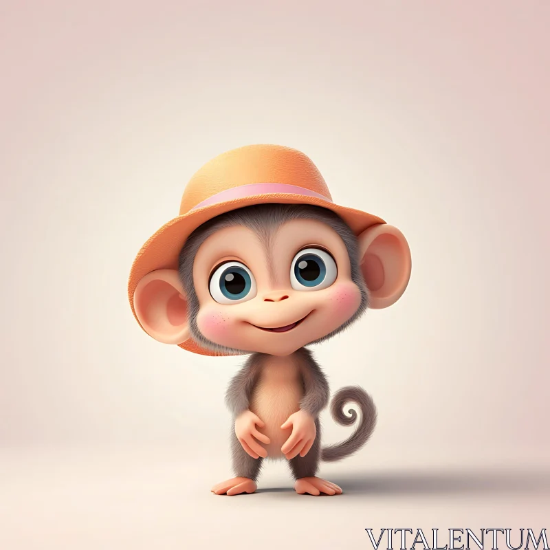 AI ART Cheerful Baby Monkey Cartoon with Hat