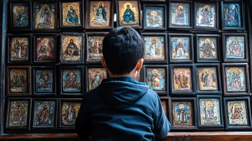 Young Boy Admiring Religious Art