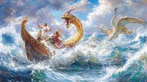 Mythical Sea Encounter with Golden Dragon