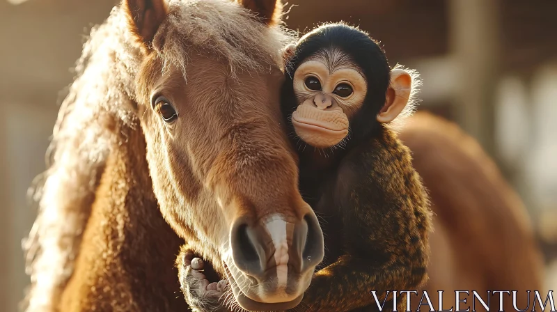 Touching Moment Between a Monkey and a Horse AI Image