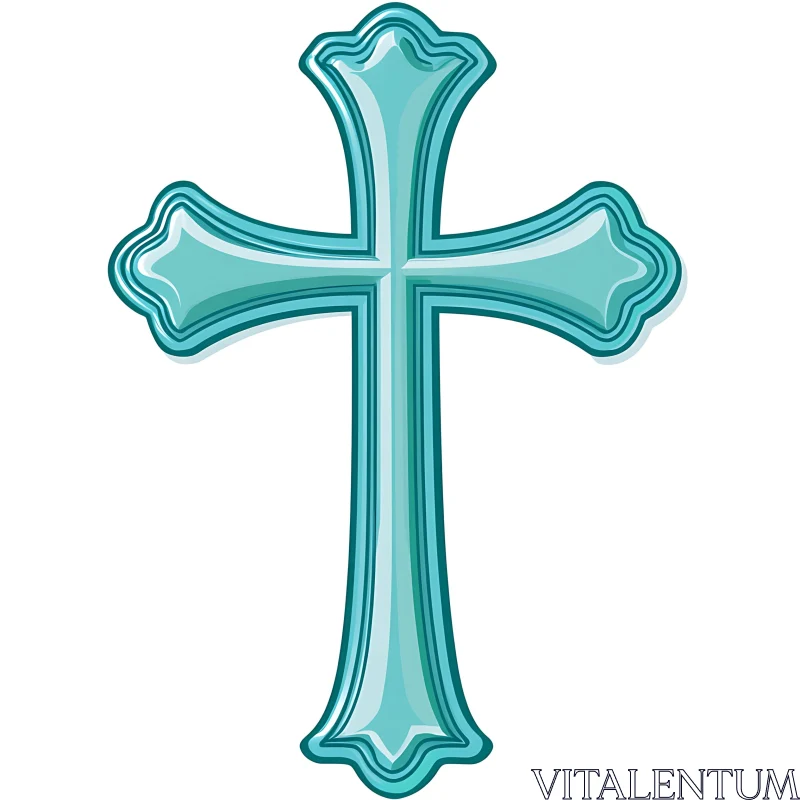 Intricate Turquoise Cross on White Background AI Image