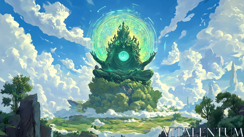 Enlightened Statue Amidst Majestic Nature AI Image