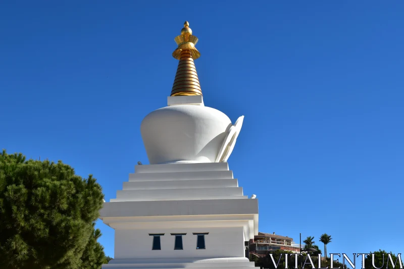 Golden-Spired White Stupa Free Stock Photo