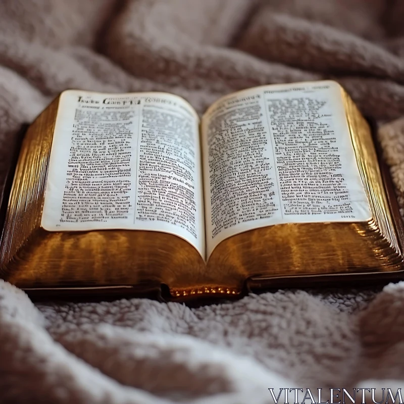 Vintage Book Resting on Cozy Fabric AI Image