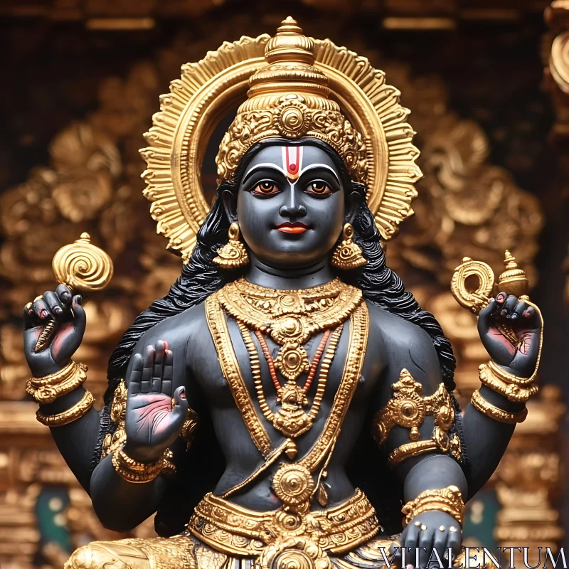 Intricate Hindu Deity Statue with Golden Ornaments AI Image