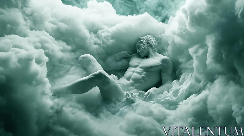 Ethereal Reclined Figure Amidst Surreal Clouds AI Image