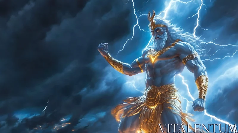 Powerful Deity Controlling a Fierce Storm AI Image