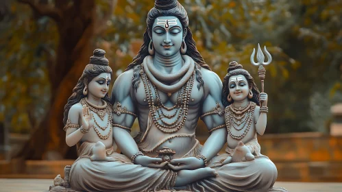 Divine Sculpture of Shiva with his Children