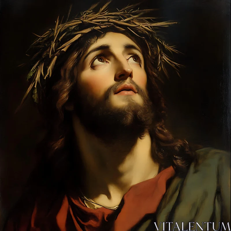 Reflective Classic Portrait with Crown of Thorns AI Image