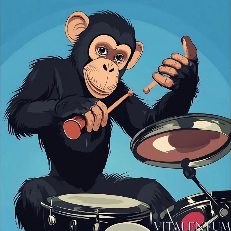 AI ART Playful Monkey Playing Drums