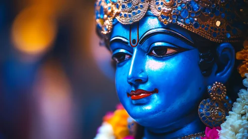 Ornately Decorated Blue Deity Close-Up